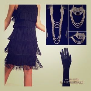Black fringe flapper dress